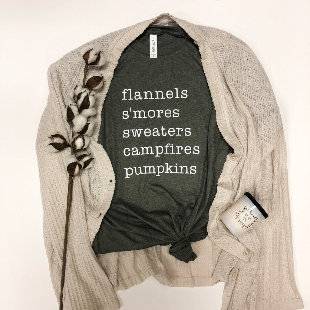 Flannels S'mores Sweaters Campfires Pumpkins Tee